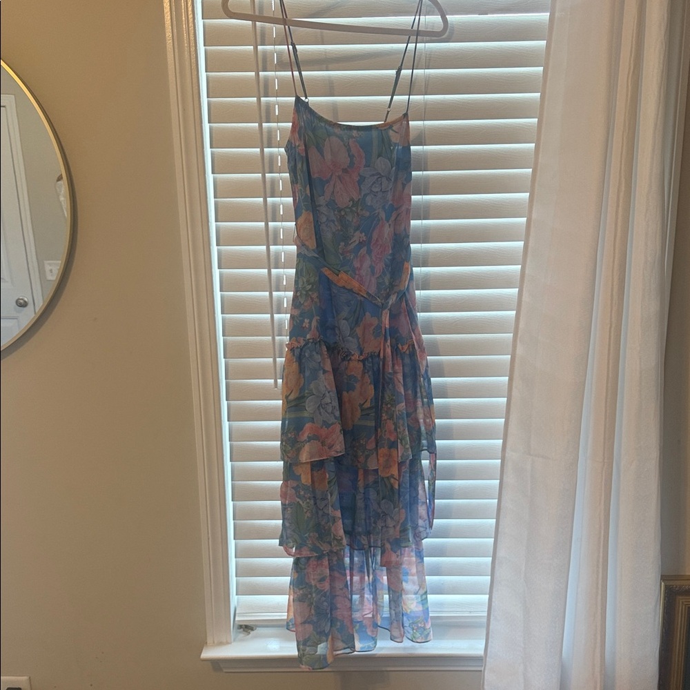 Olivaceous Floral High Low Dress - Blue and Pink